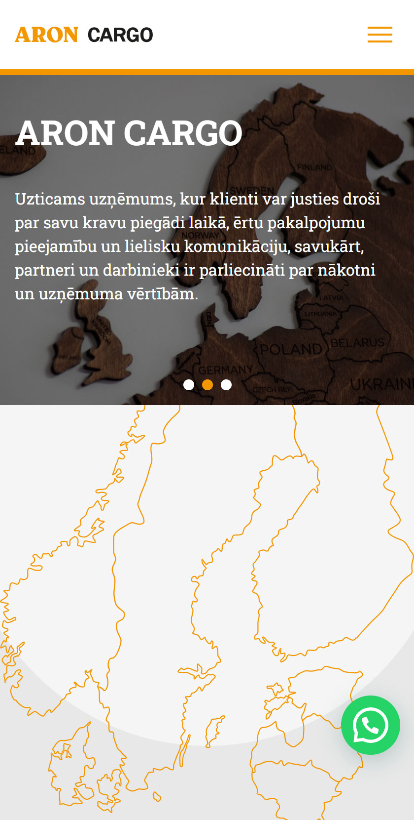 Mobile Screen Aron Cargo Parvadajumi Skandinavija Majaslapas Izveide Homepage Biznessheader