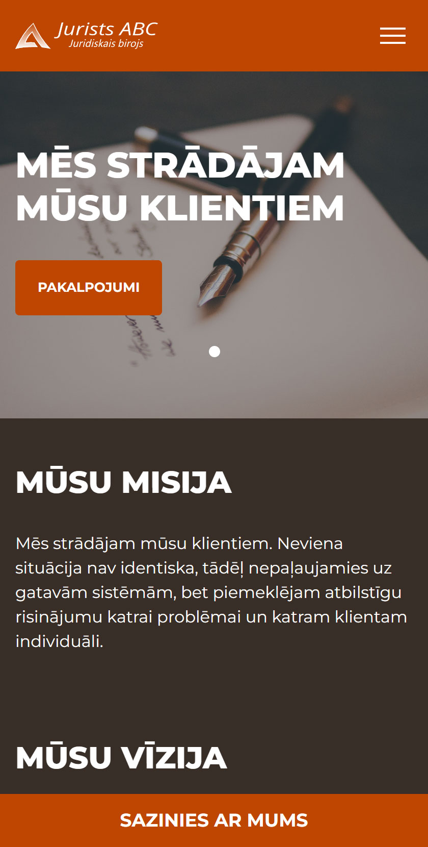 Mobile Screen Header Jurists ABC Pakalpojumu Majaslapa Izveide Homepage