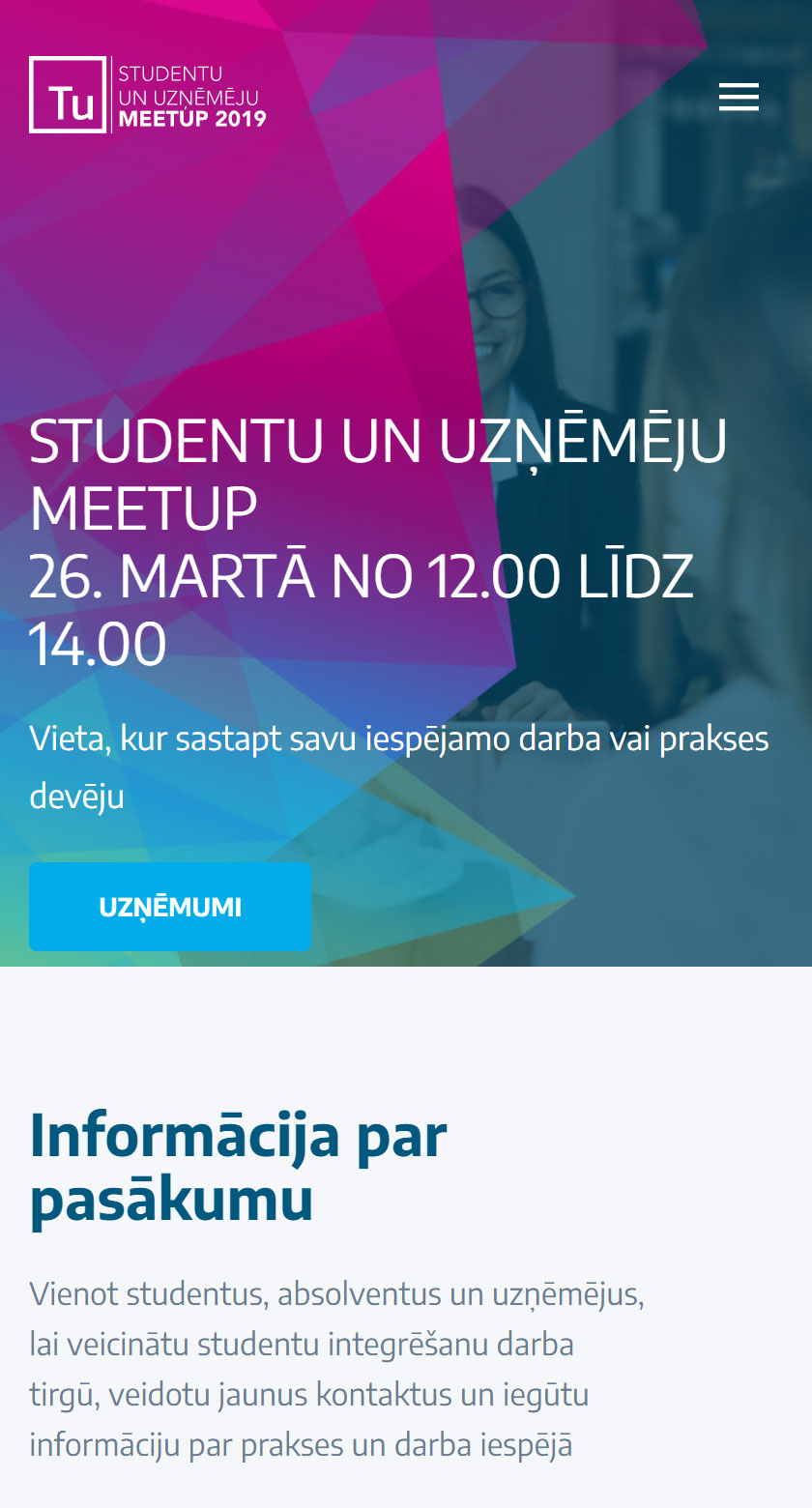 Mobile Screen Header Turiba Studenti Uznemeji Majaslapas Izveide Startup Homepage